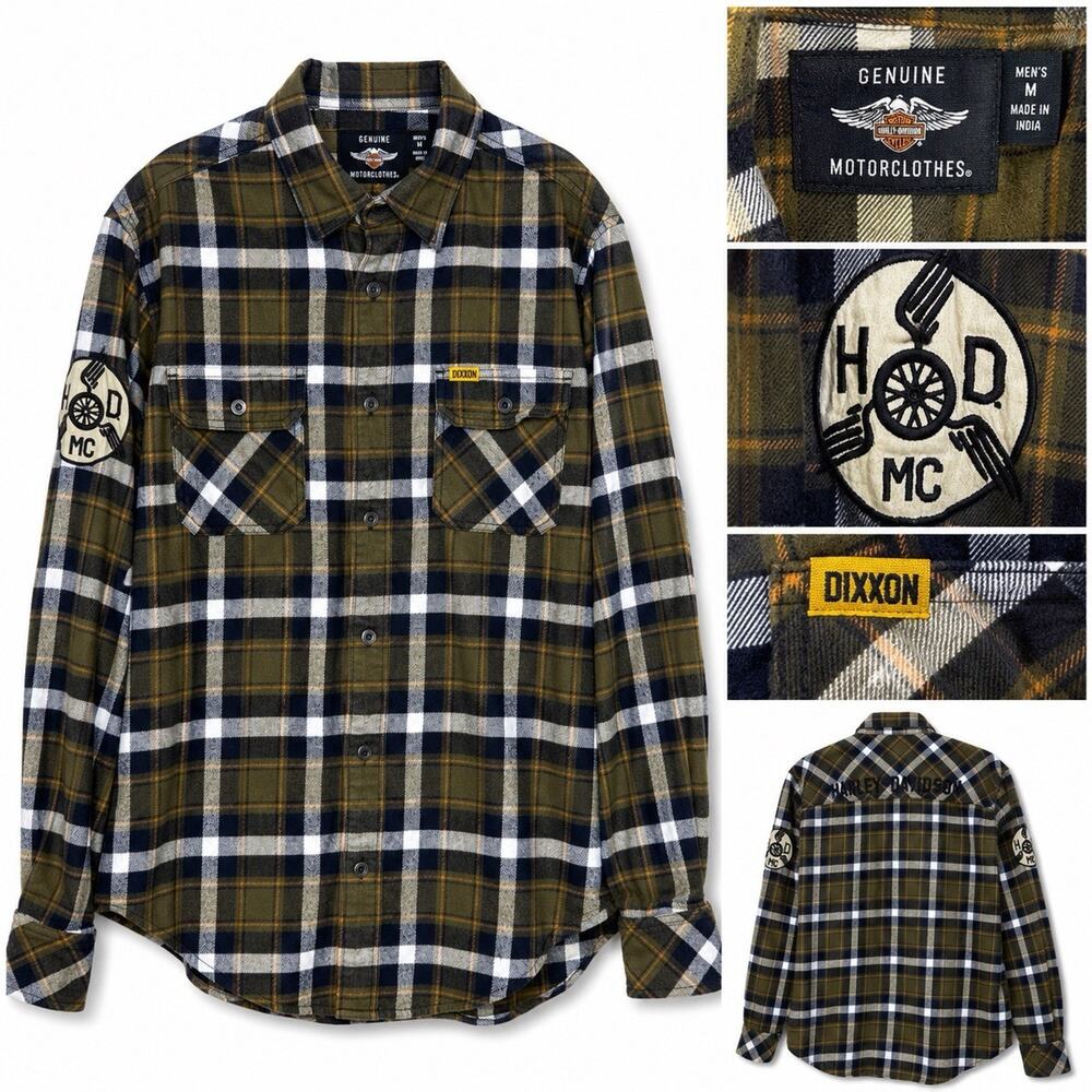 Harley-Davidson Men’s M Olive Green Plaid Embroidered Flannel Shirt